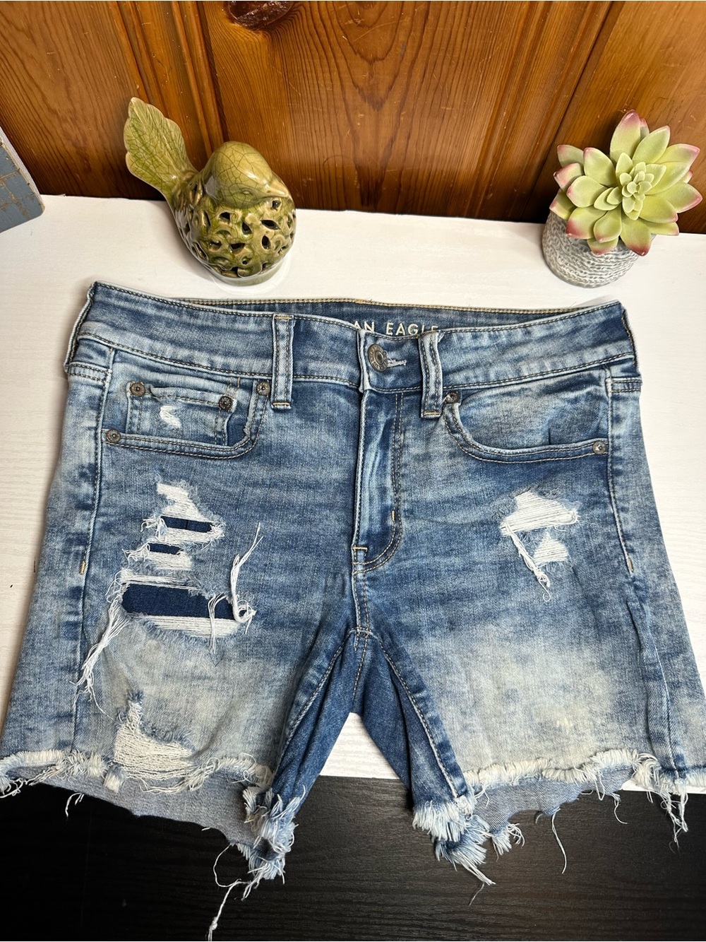 American Eagle Outfitters Light Blue Distressed Denim Shorts
